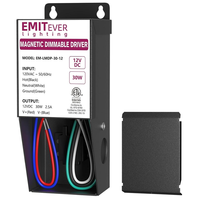 EMITEVER 30W Magnetic Dimmable LED Drvier, 12V Transformer Magnetic Power Supply 120VAC to 12VDC, Compatible with Lutron and Leviton Dimmer, for LED Strip Light,Kitchen,Cabinet,ETL Listed,Class2 - Image 1